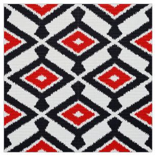 Tissu Motif d'Ikat - rouge foncé, noir et blanc