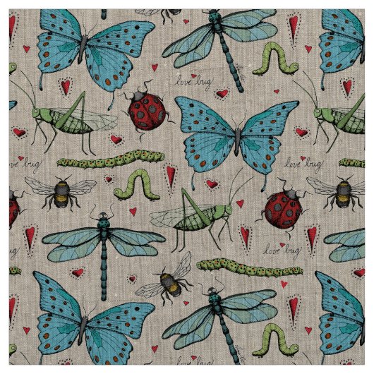 Tissu Motif d'illustration de l'insecte de l'amour du li (Échantillon)