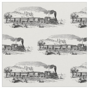 Tissu Motif d'illustration du train à vapeur vintage