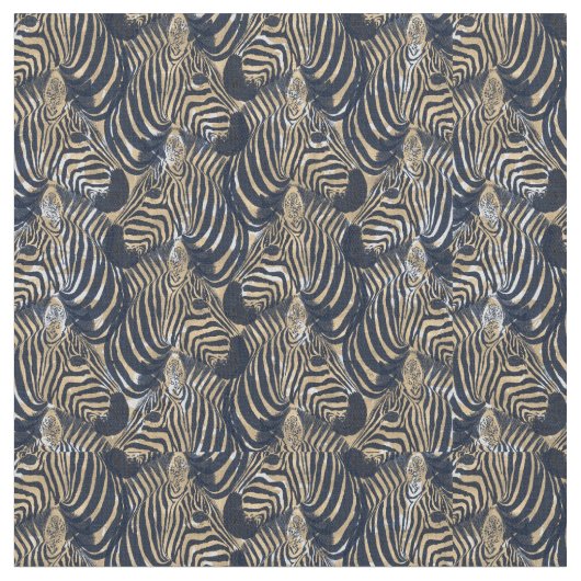 Tissu Motif d'impression moderne Gold Blue Zebras (Fermer)