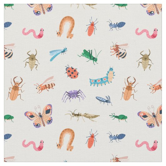 Tissu Motif d'insectes coloré mignon (Fermer)