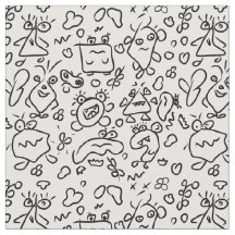 Tissu motif doodé noir et blanc