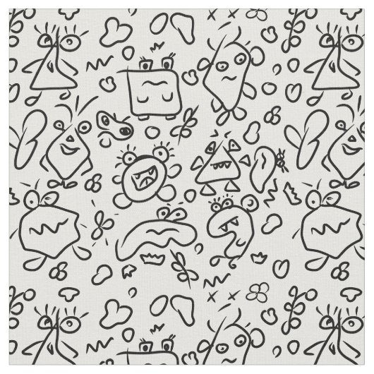 Tissu motif doodé noir et blanc (Fermer)