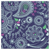 Tissu Motif Doodle Paisley Bleu foncé (Fermer)