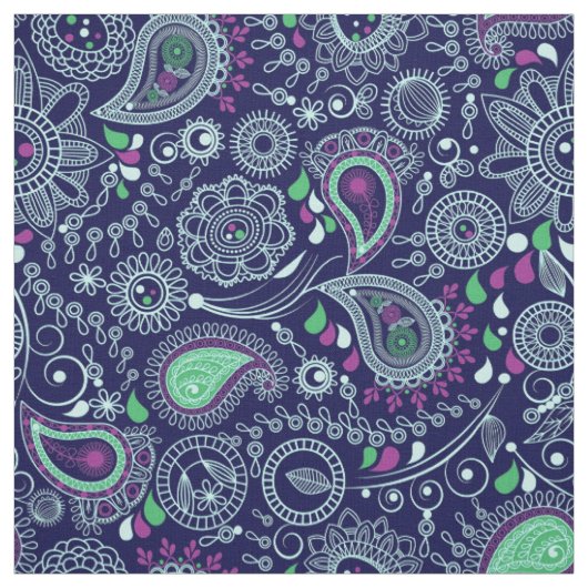 Tissu Motif Doodle Paisley Bleu foncé (Échantillon)