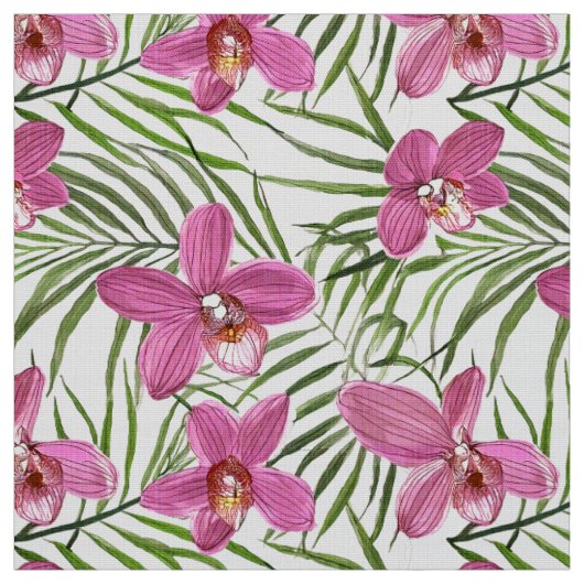 Tissu Motif d'orchidée rose (Échantillon)