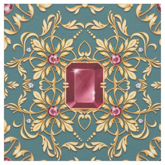 Tissu Motif doré sans couture avec rubis (Fermer)
