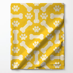 Tissu Motif d'os et d'empreintes de pattes de chien jaun