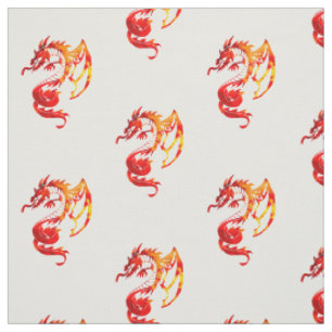 Tissu Motif Dragons de Feu Rouges