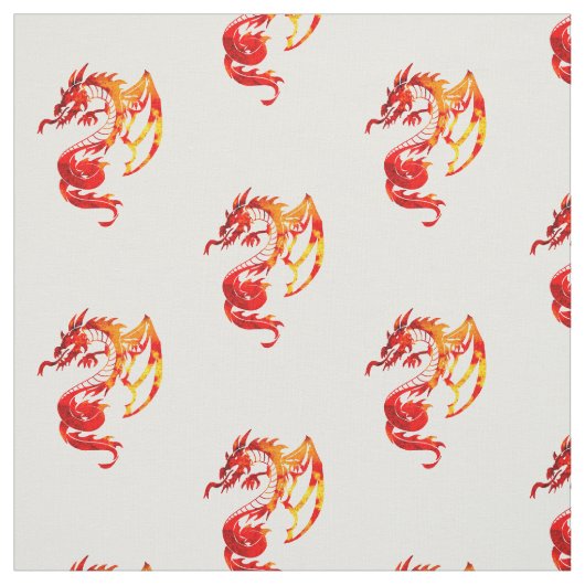 Tissu Motif Dragons de Feu Rouges (Échantillon)