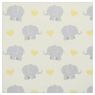 Tissu Motif éléphant et coeurs jaune et gris mignon