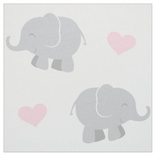 Tissu Motif éléphant rose et gris mignon et coeurs