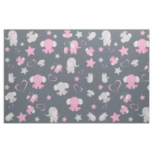 Tissu Motif Eléphant rose et gris pour bébé Imprimer
