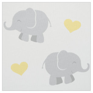 Tissu Motif éléphants et cœurs jaunes et gris mignons