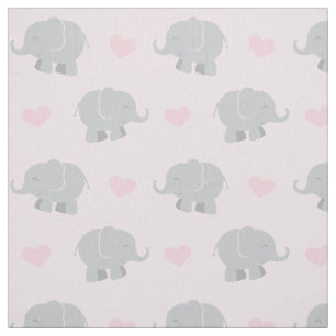 Tissu Motif éléphants et cœurs rose et gris mignon