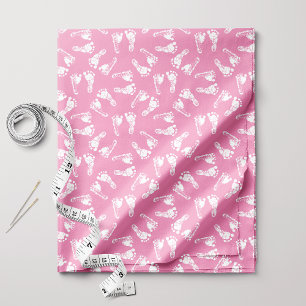 Tissu Motif Empreinte de Bébé Blanc sur Fond Rose