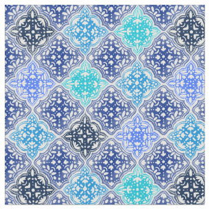 Tissu Motif en carrelage marocain peint en bleu
