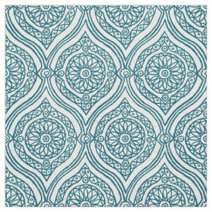 Tissu Motif ethnique chic d'Ogee dans Teal sur le blanc