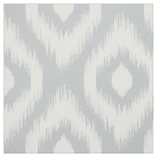 Tissu Motif Ethnique Ikat Diamant Gris et Ivoire Élégant