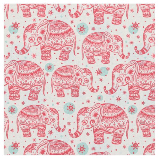 Tissu Motif ethnique rouge d'éléphant (Fermer)