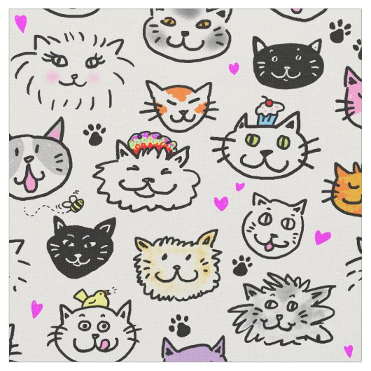 Tissu Motif face chats Whimsical (Fermer)