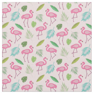 Tissu Motif flamant rose avec feuilles tropicales