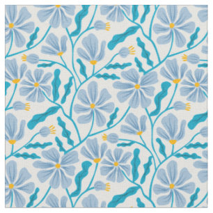 Tissu Motif floral bleu du milieu du XXe siècle