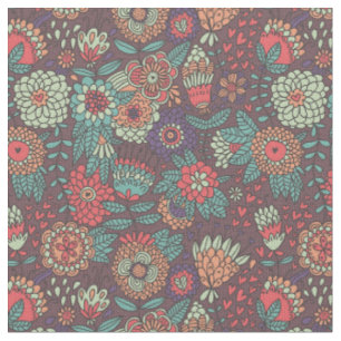 Tissu Motif floral coloré dans le style dessin animé