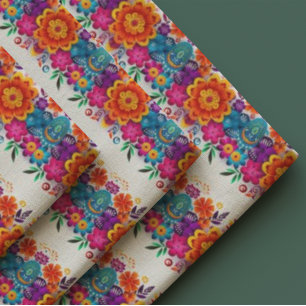 Tissu Motif floral d'art populaire de fiesta vibrant