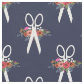 Tissu Motif floral de bleu marine de ciseaux (Fermer)