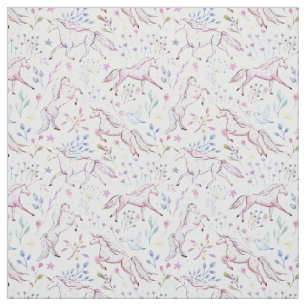 Tissu Motif floral de licorne d'aquarelle