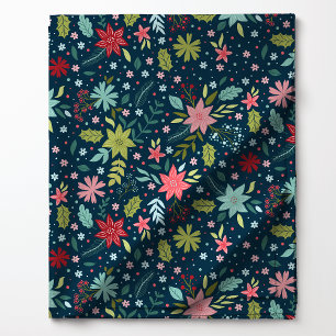 Tissu Motif Floral de Noël Botanique Festif Navy