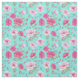 Tissu Motif floral de rose lumineux chic vintage de