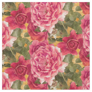 Tissu Motif floral de roses roses foncés
