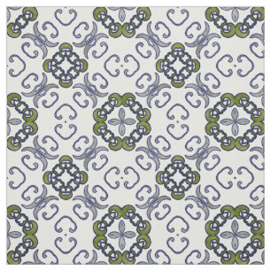 Tissu Motif floral gris et vert de damassé