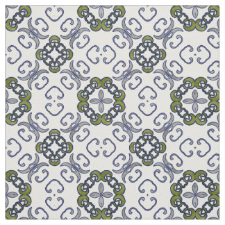 Tissu Motif floral gris et vert de damassé