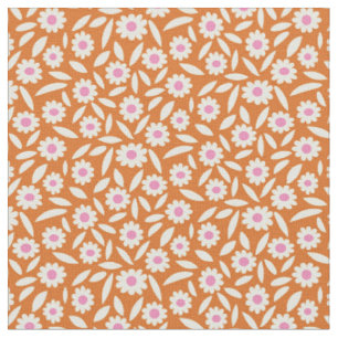Tissu Motif floral Groovy Retro Daisies sur orange 