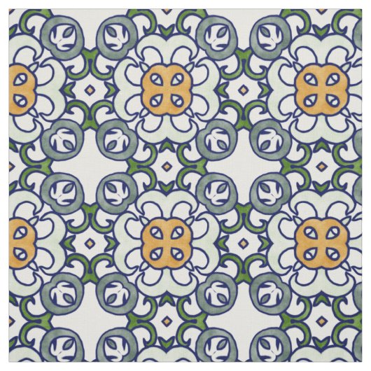 Tissu Motif floral jaune et vert de damassé (Échantillon)