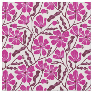Tissu Motif floral moderne du milieu du siècle en magent