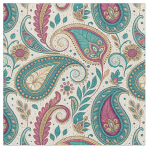 Tissu Motif floral paisley en larmes bohème sarcelle mag