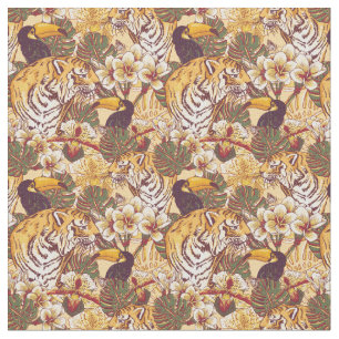 Tissu Motif floral tropical avec le tigre
