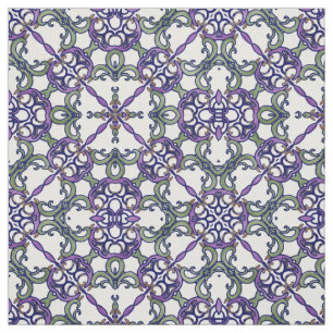 Tissu Motif floral vert et pourpre de damassé