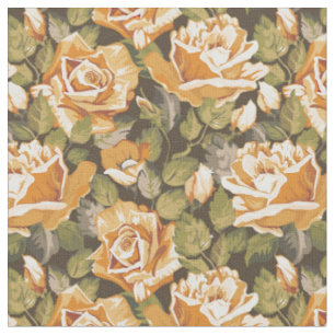 Tissu Motif floral vintage des roses jaunes