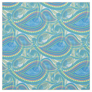 Tissu Motif floral violet bleu d'art de Paisley de vert