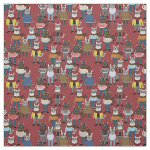 Tissu Motif frais de chat de hippie