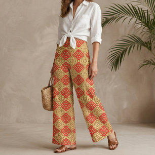 Tissu Motif géométrique en mosaïque rouge et jaune orien