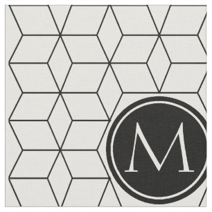 Tissu Motif géométrique et monogramme noir et blanc