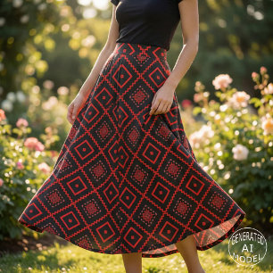 Tissu Motif géométrique tribal aztèque kilim rouge noir