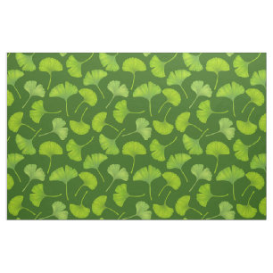 Tissu Motif Ginkgo sur vert foncé