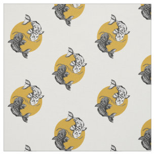 Tissu Motif Golden Sun Koi Carps